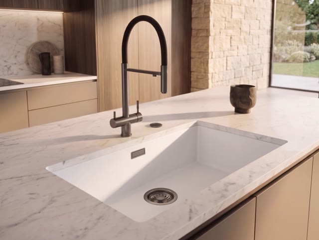 Pure.Sink Eternal Quartz Witte Spoelbak 70x40 cm Vlakinbouw en Onderbouw met Automatische Gun metal plug