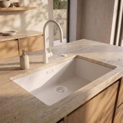 Pure.Sink Eternal Quartz Witte Spoelbak 70x40 cm Vlakinbouw en Onderbouw met Automatische Witte plug