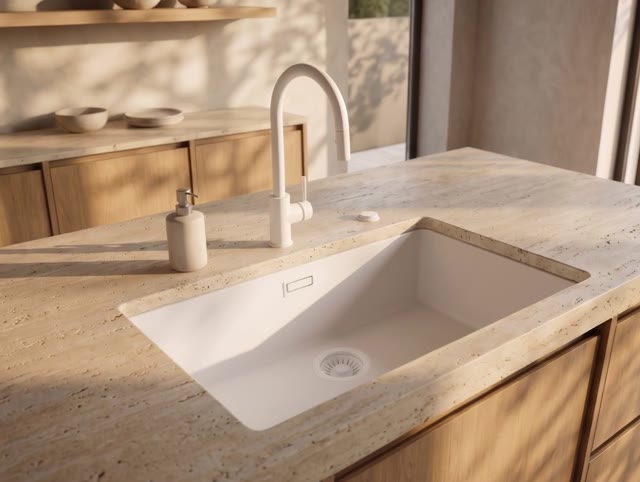 Pure.Sink Eternal Quartz Witte Spoelbak 70x40 cm Vlakinbouw en Onderbouw met Automatische Witte plug