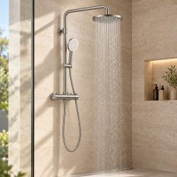 Aquanello Eterna Thermostatische Douchekolom 20 cm Regendouche RVS ET-S-SET10-1-02-travertin