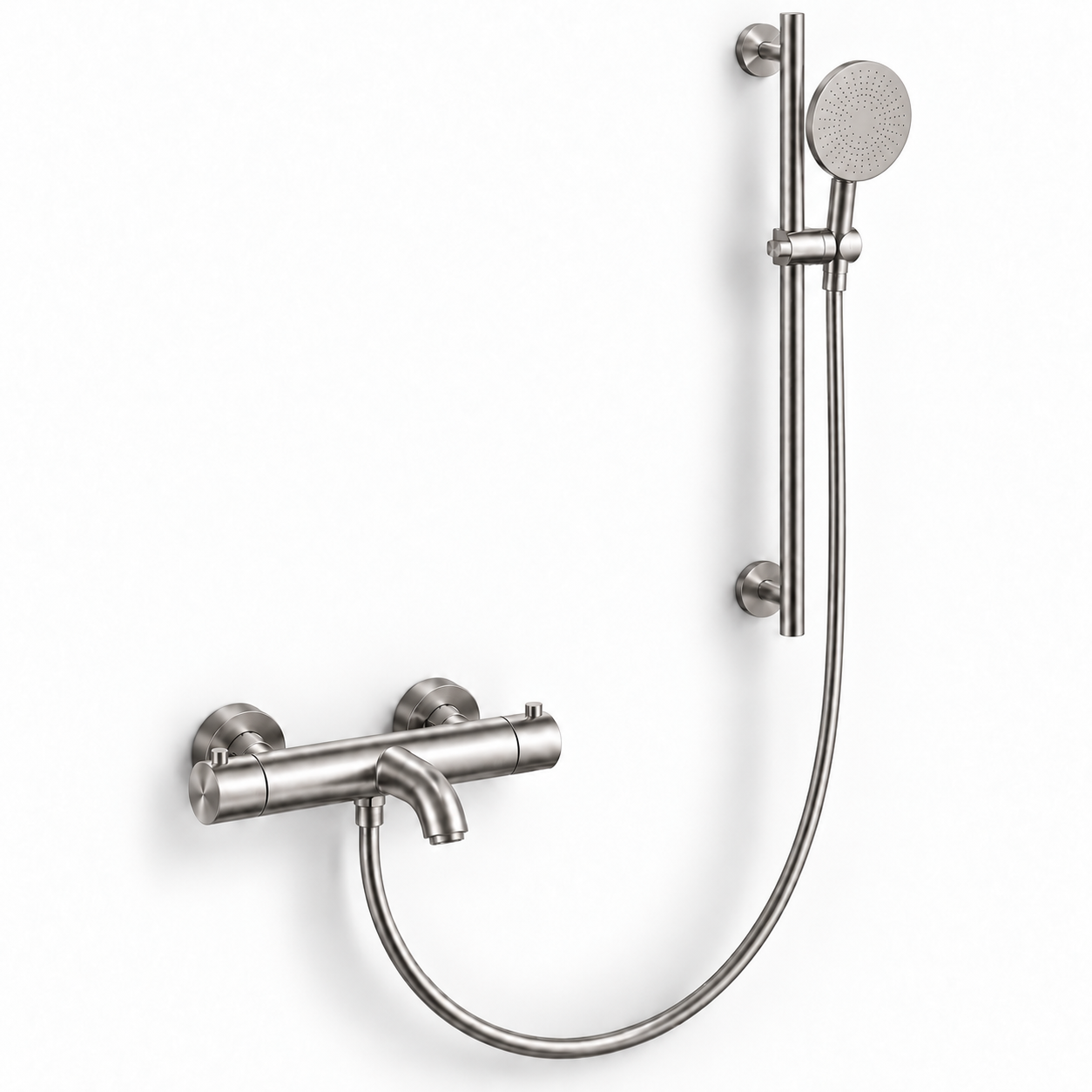 Aquanello Eterna Stainless Steel Thermostatic Surface-Mounted Bath Faucet with Round Hand Shower and Shower Rod ET-B-SET1-4-02