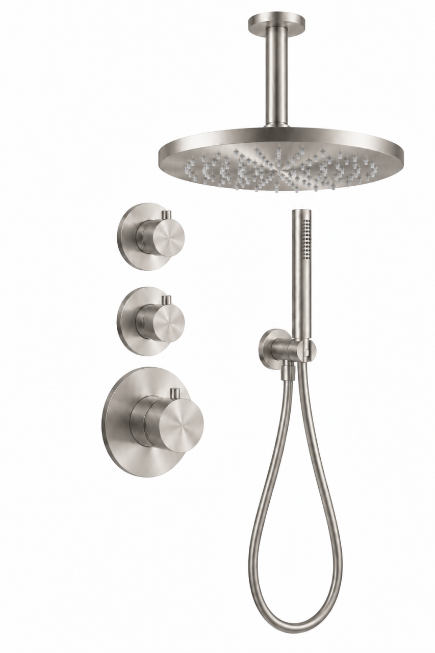 Aquanello Eterna Stainless Steel Flush-Mount Shower Set with Thermostat and 2 Shut-Off Valves ET-S-SET2-1-02