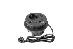 Furniture socket RONDO, 1xSHUKO, 1xUSB-A, 2xUSB-C, HDMI, RJ45 cable 1.5 m, black