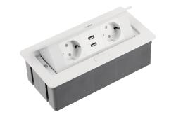 Furniture socket SOFT, 2xSHUKO, 2xUSB-A 2.1A, cable 1.5 m, white