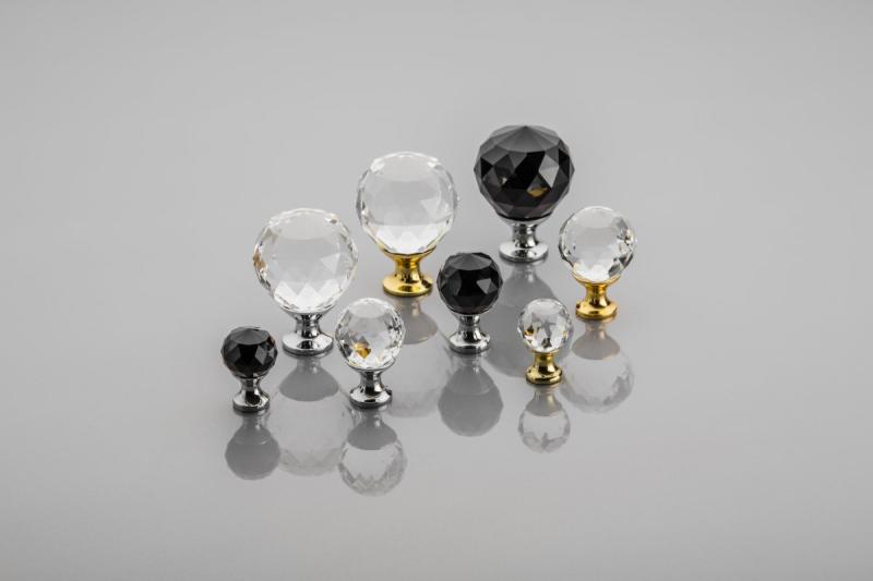 Zamak-knop Crystal Palace A 30 mm chroom + ZWART KRISTAL - Set van 2