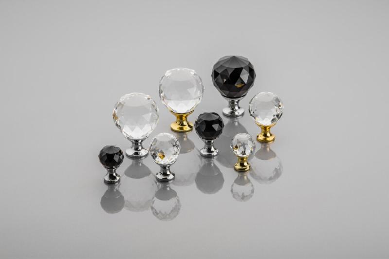 Zamak-knop Crystal Palace A 30 mm chroom + ZWART KRISTAL - Set van 2