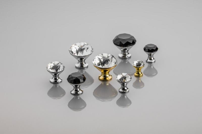 Zamak-knop Crystal Palace B 25 mm chroom + ZWART KRISTAL - Set van 2
