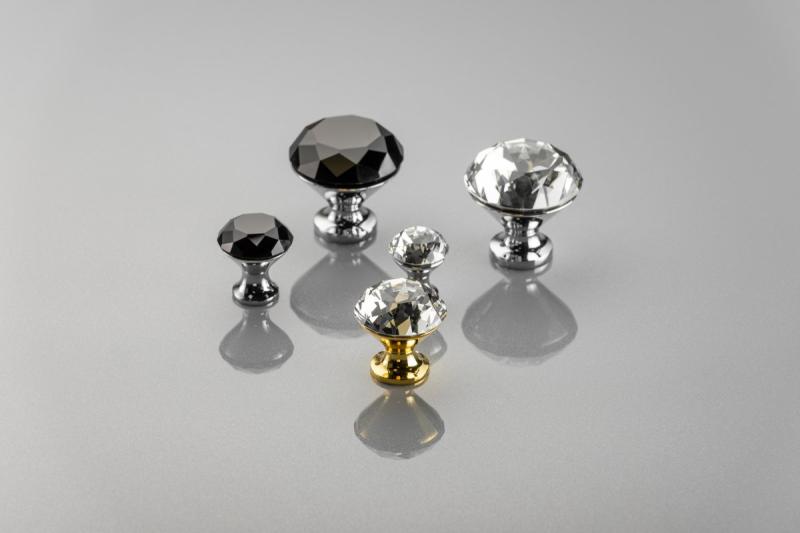Zamak-knop Crystal Palace B 25 mm chroom + ZWART KRISTAL - Set van 2
