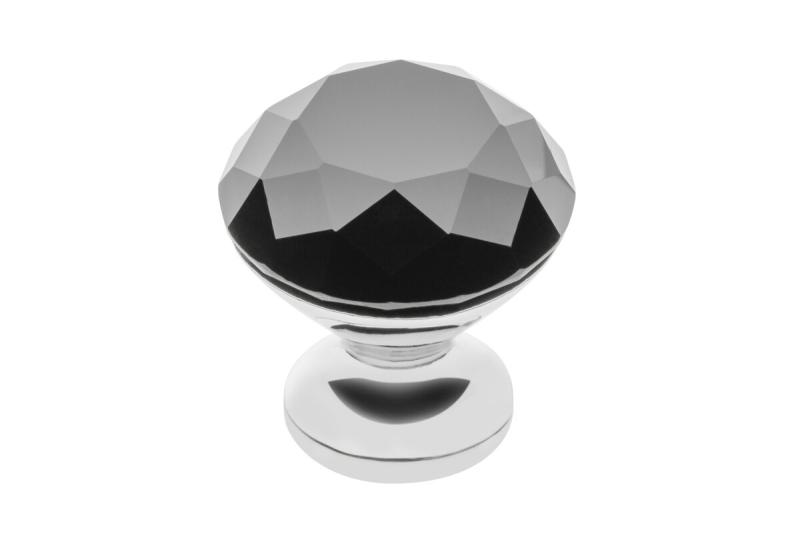 Zamak-knop Crystal Palace B 25 mm chroom + ZWART KRISTAL - Set van 2
