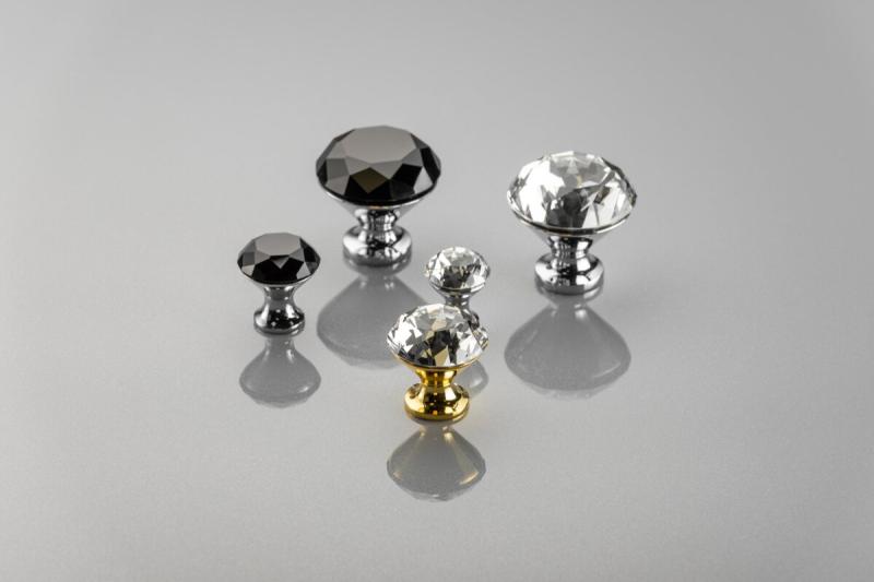 Zamak-knop Crystal Palace B 40 mm chroom + ZWART KRISTAL - Set van 2