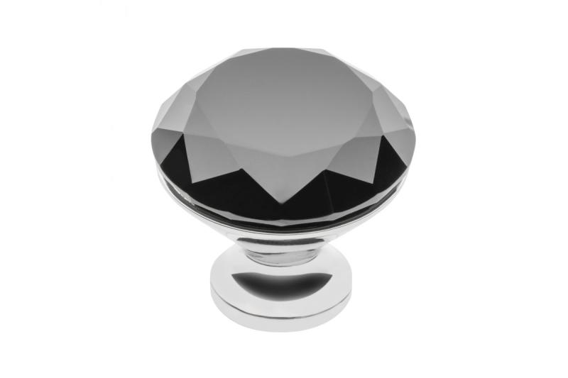 Zamak-knop Crystal Palace B 40 mm chroom + ZWART KRISTAL - Set van 2