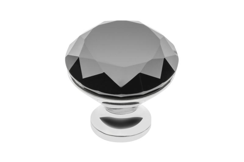 Zamak-knop Crystal Palace B 40 mm chroom + ZWART KRISTAL - Set van 2