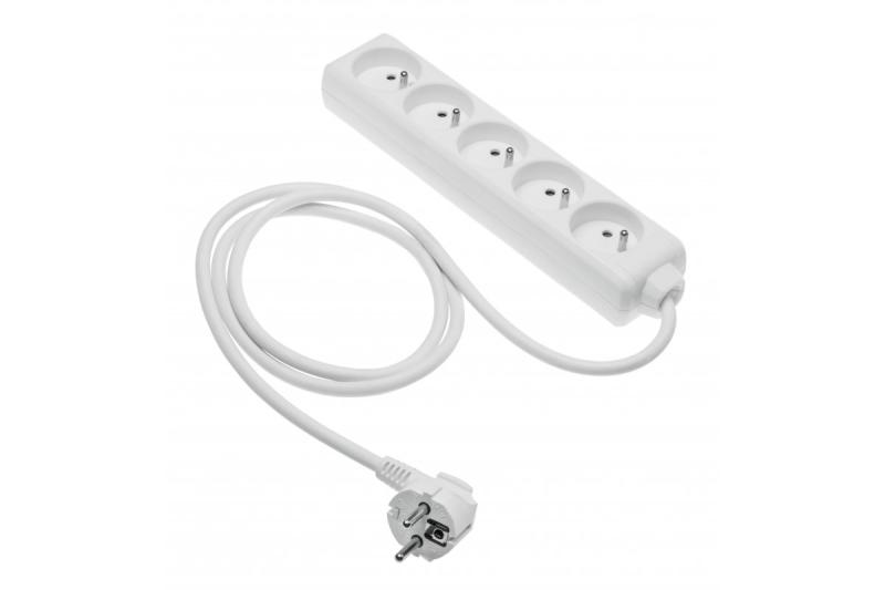 Verlengsnoer, Frans, 5 stopcontacten, 3 m, 3 × 1,00 mm², 1208958693 - Set van 2