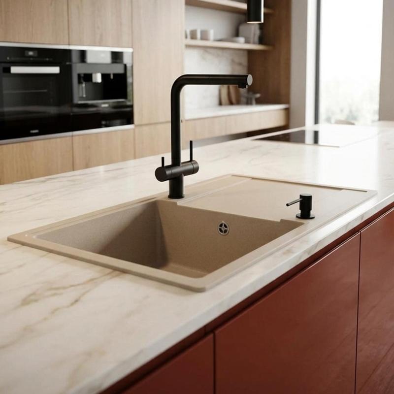 Coffee cream Combinatieset Spoelbak 62x44 met Keukenkraan PEG6244-33