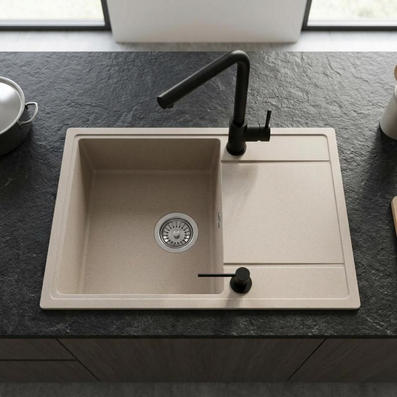 Coffee cream Combinatieset Spoelbak 62x44 met Keukenkraan PEG6244-33