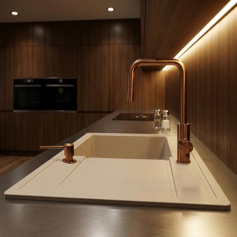 Coffee cream Combinatieset Spoelbak 62x44 met Keukenkraan PEG6244-33