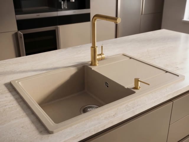 Coffee cream Combinatieset Spoelbak 62x44 met Keukenkraan PEG6244-33