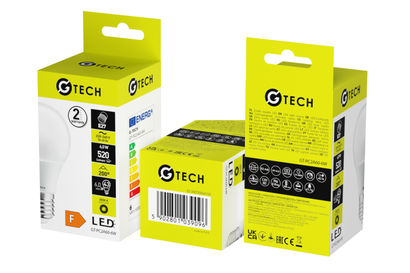 G-TECH LED-lichtbron, A60, SMD2835, E27, 6 W, 470 lm, 52 mA, AC 220-240 V, 200°, 3000 K 1208959217 - Set van 10