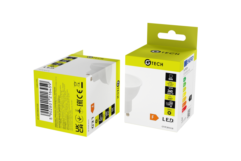 G-TECH LED-lichtbron, 3 W, 240 lm, 3000 K, GU10, AC 220-240 V, 50-60 Hz, RA > 80, PF > 0,5, 120°, 26 mA 1208959219 - Set van 10