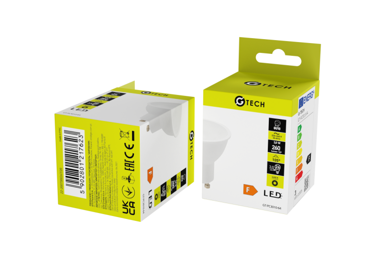 G-TECH LED-lichtbron, 3 W, 240 lm, 6400 K, GU10, AC 220-240 V, 50-60 Hz, RA > 80, PF > 0,5, 120°, 26 mA 1208959221 - Set van 10