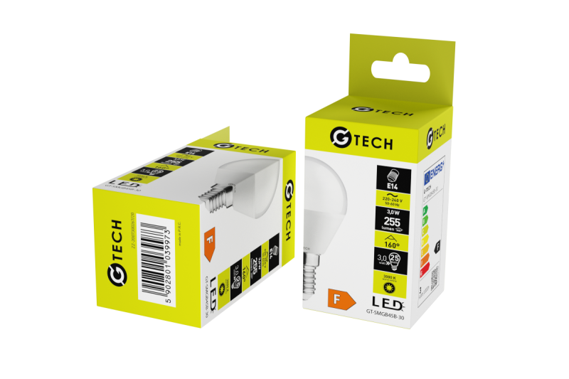 G-TECH LED-lichtbron, A-G, B45B, SMD2835, 3000K, E14, 3,0 W, AC 220-240 V, 160°, 255 lm, 33 mA 1208959235 - Set van 11