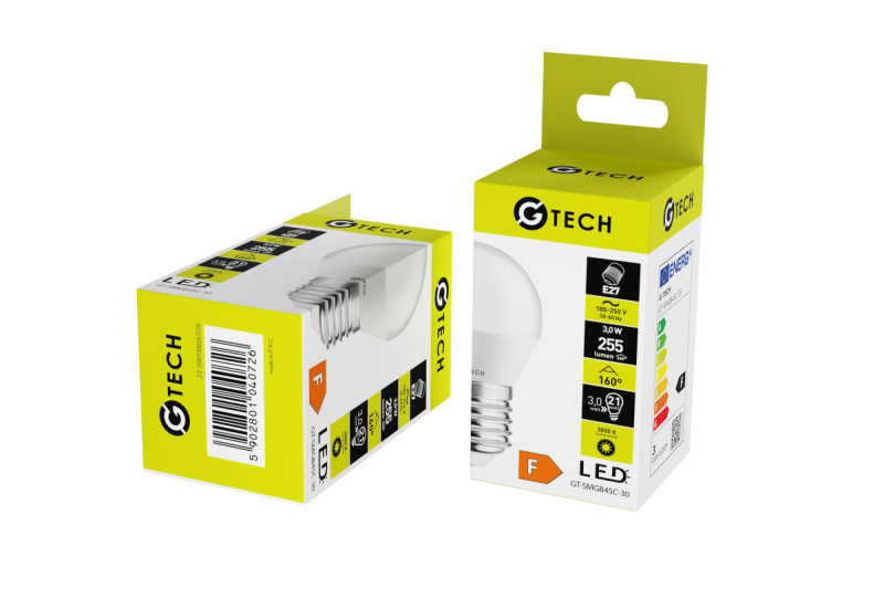 G-TECH LED-lichtbron, A-G, B45C, SMD2835, 3000K, E27, 3,0 W, AC 220-240 V, 160°, 255 lm, 33 mA 1208959237 - Set van 12