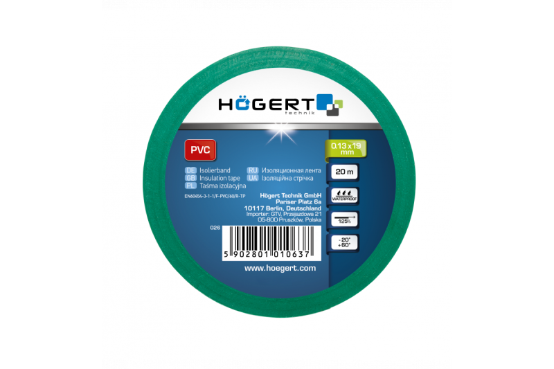 Hoegert Isolatietape 0,13 mm x 19 mm x 20 m groen 1208959570 - Set van 12