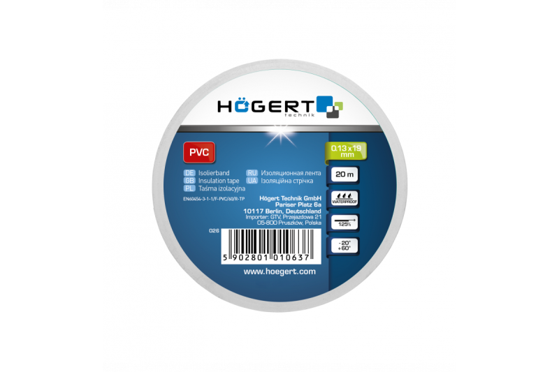 Hoegert Isolatietape 0,13 mm x 19 mm x 20 m wit 1208959571 - Set van 11