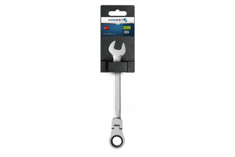 Hoegert Combinatieratelmoersleutel met flexibele kop, CrV-staal, 17 mm, 72T 1208959703 - Set van 2