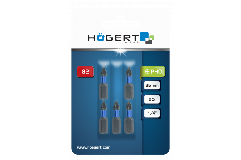 Hoegert Elektrische schroevendraaier bit PH0 25mm 5 stuks 1208959794 - Set van 7