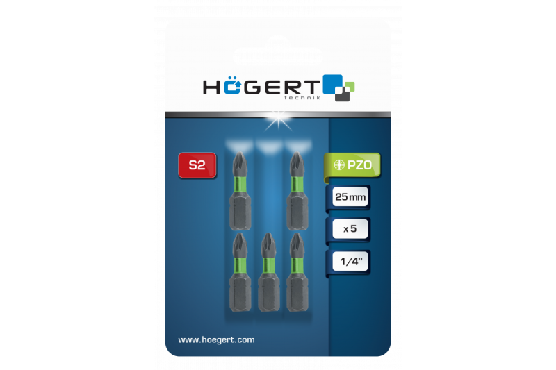Hoegert Power schroevendraaier bit PZ0 25mm 5 stuks 1208959798 - Set van 5