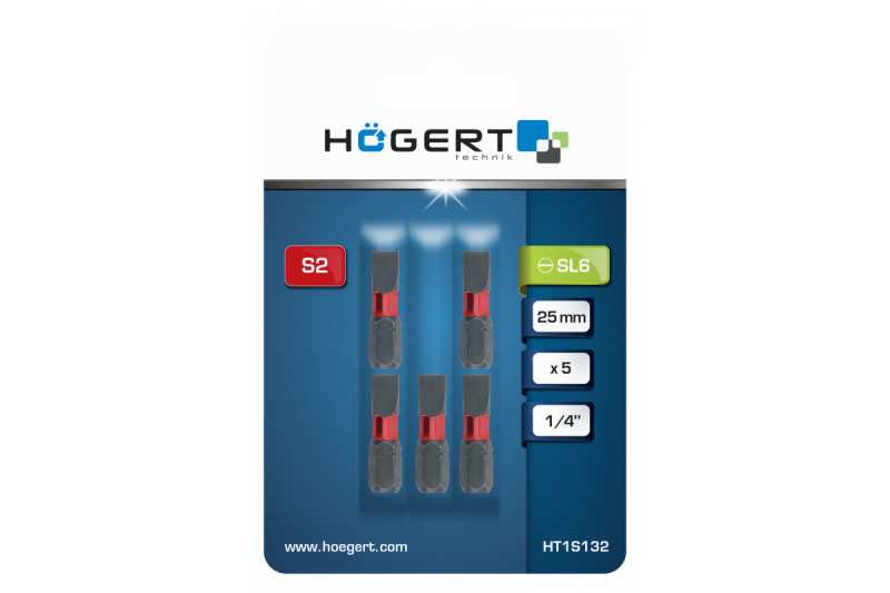 Hoegert Power schroevendraaier bit SL 6 25mm 5 stuks 1208959804 - Set van 5