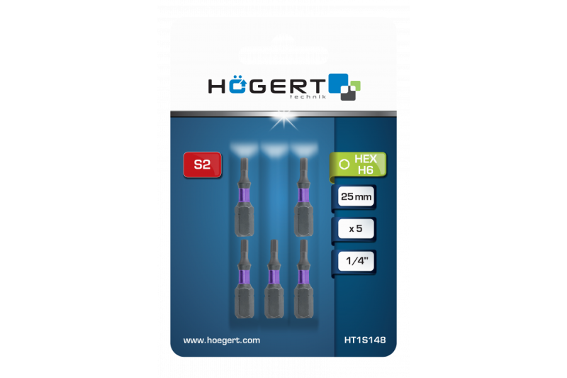 Hoegert Power schroevendraaier bit Hex H6 25mm 5 stuks 1208959816 - Set van 6