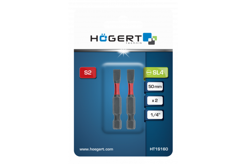 Hoegert Power schroevendraaier bit SL 4 50mm 2 stuks 1208959825 - Set van 10
