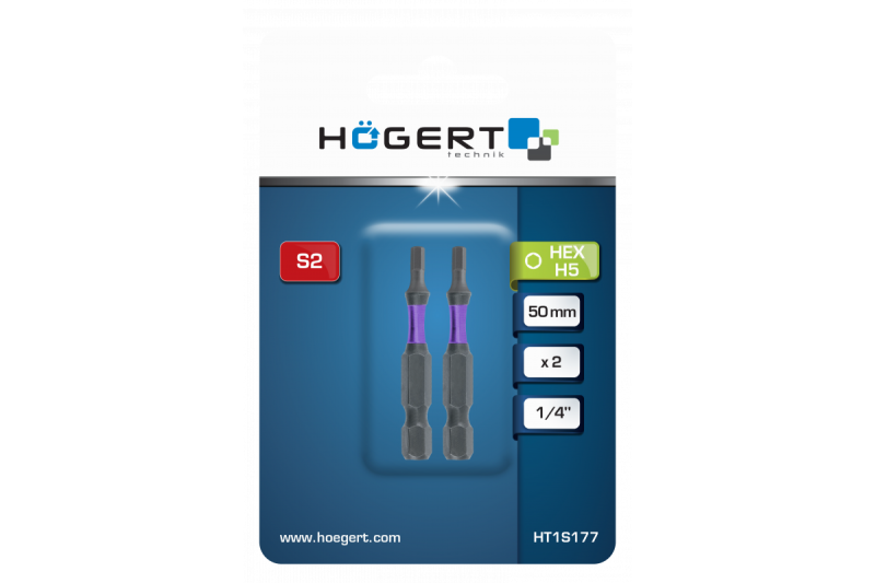 Hoegert Power schroevendraaier bit Hex H5 50mm 2 stuks 1208959838 - Set van 10