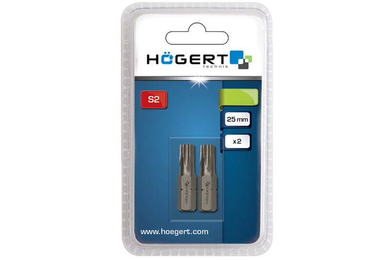 Hoegert Schroevendraaier bit TORX 25 25 mm S2 staal 2-stuks verpakking 1208959893 - Set van 12