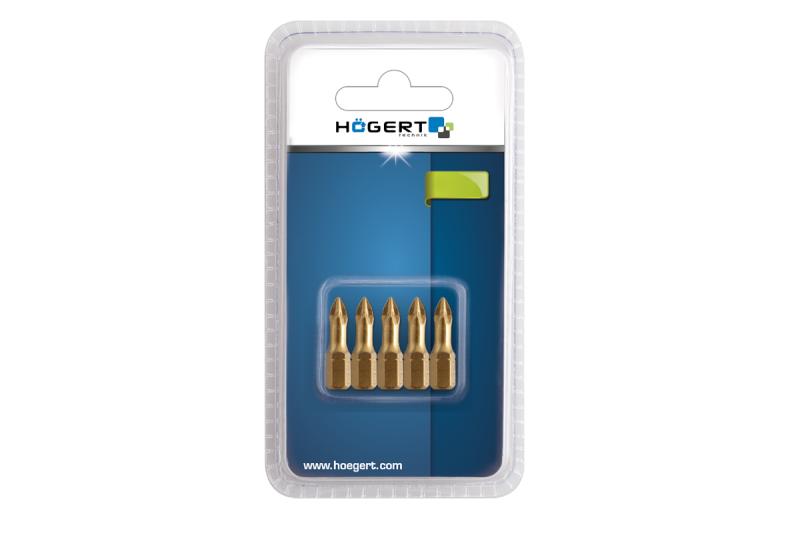 Hoegert Schroevendraaierbit PZ3 25 mm S2 staal titanium gecoat 5-delige blister 1208959899 - Set van 6