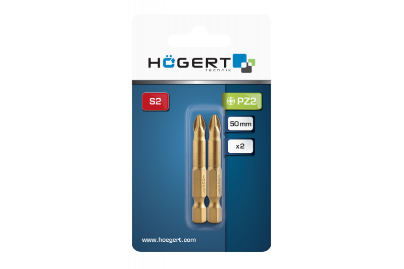 Hoegert Schroevendraaierbit PZ2 50 mm S2 staal titanium gecoat 2-stuks verpakking 1208959901 - Set van 7