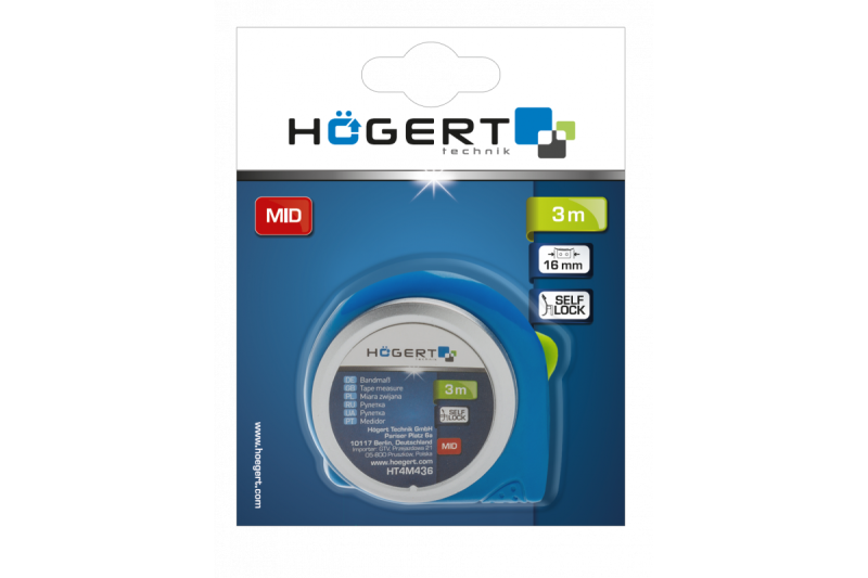 Hoegert Zakmeetlint van staal met automatische terugloop en vergrendeling 5m 25mm. 1208960495 - Set van 2