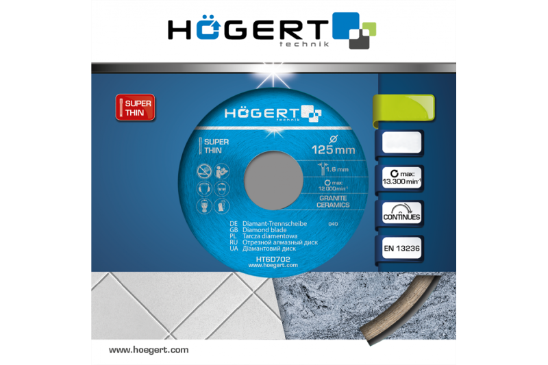 Hoegert Doorlopende diamantschijf 125 mm 1208961830 - Set van 2