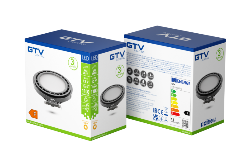 LED-LICHTVOORZIENING, A-G, AR111, 3000K, G53, 12,5W, DC12V, 120°, 1100 lm, zwart 1208962618 - Set van 2