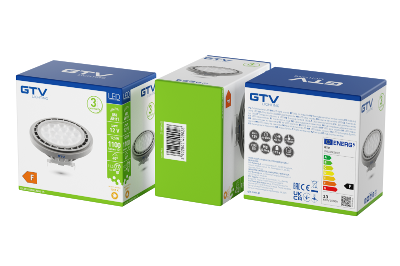 LED-LICHTVOORZIENING, A-G, AR111, 3000K, G53, 12,5W, DC12V, 40°, 1100 lm, grijs 1208962622 - Set van 2