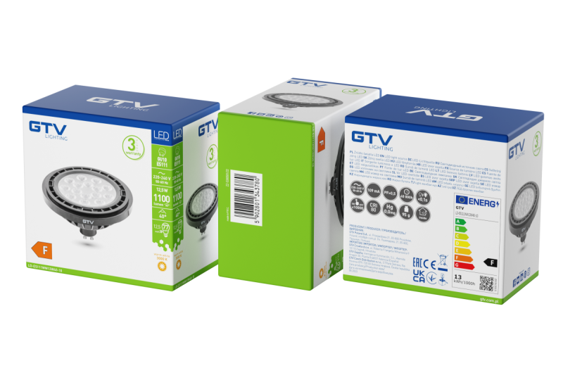 LED-LAMP, A-G, ES111, 3000K, GU10, 12,5W, AC220-240V, 40°, 1100 lm, 109 mA, zwart 1208962755 - Set van 3