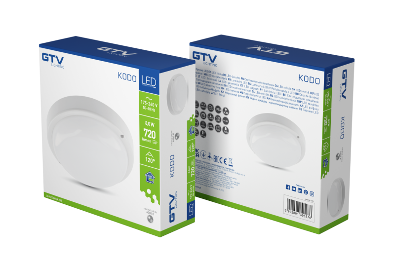 LED-lamp KODO-OK, 8 W, 720 lm, AC 175–260 V, 50/60 Hz, PF > 0,5, Ra ≥ 80, IP54, IK08, 4000 K, rond, wit 1208962888 - Set van 3