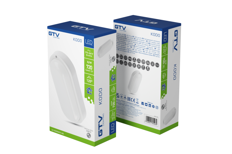 LED-lamp KODO-OV, 8 W, 720 lm, AC 175–260 V, 50/60 Hz, PF > 0,5, Ra ≥ 80, IP54, IK08, 4000 K, ovaal, wit 1208962889 - Set van 3