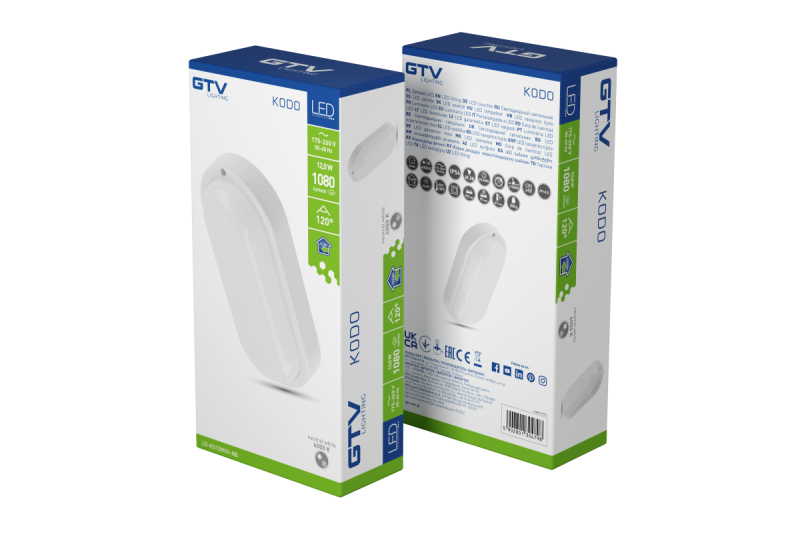 LED KODO-OV-lamp, 12 W, 1080 lm, AC 175–260 V, 50/60 Hz, PF > 0,5, Ra ≥ 80, IP54, IK08, 4000 K, ovaal, wit 1208962891 - Set van 2
