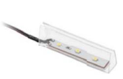 Kunststof klem, koudwit, voor glazen plank van 8 mm, 0,24 W/12 V, 3 LED’s, kabel van 2 m met mini-versterker, art.nr. 1208962893 - Set van 10