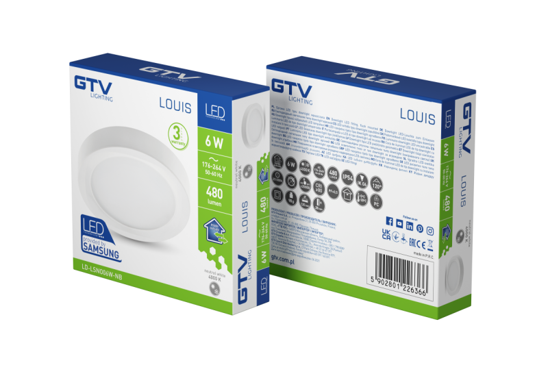 LOUIS LED-inbouwspot, IP54, 6 W, 480 lm, AC 176–264 V, 50/60 Hz, 120°, 4000 K, opbouwmontage, rond 1208962922 - Set van 3