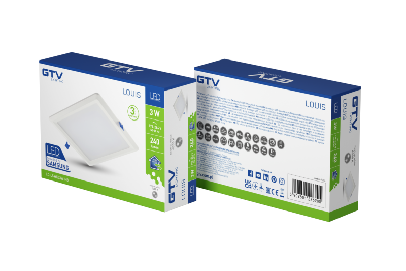 LOUIS LED-inbouwspot, IP54, 3 W, 240 lm, AC 176–264 V, 50/60 Hz, 120°, 4000 K, inbouw, vierkant 1208962925 - Set van 4