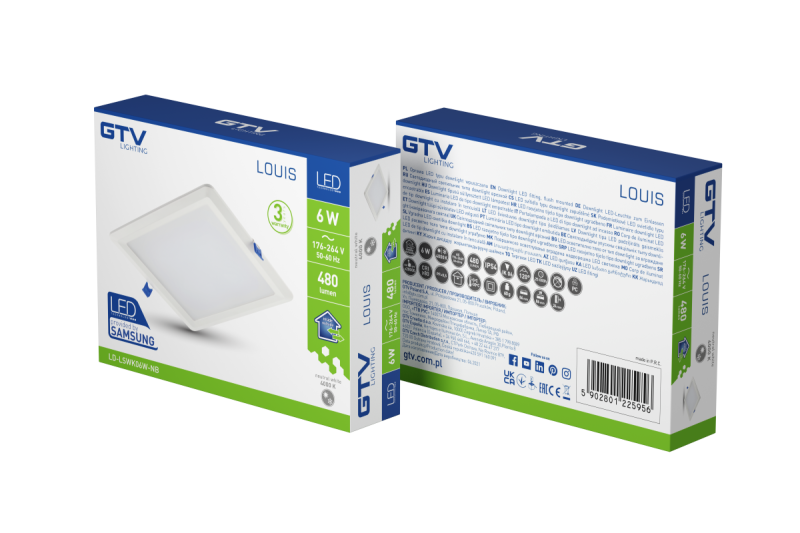 LOUIS LED-inbouwspot, IP54, 6 W, 480 lm, AC 176–264 V, 50/60 Hz, 120°, 4000 K, inbouw, vierkant 1208962926 - Set van 3
